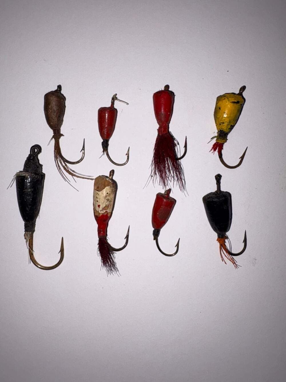Set of 8 Vintage Handmade Painted Cork Body Panfish Fly Fishing Lures